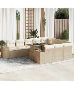 vidaXL vidaXL 11-cz. zestaw mebli ogrodowych z poduszkami, beżowy, polirattan Dārza mēbeļu komplekti