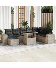 vidaXL vidaXL 9-cz. zestaw mebli ogrodowych, poduszki, jasnoszary polirattan Dārza mēbeļu komplekti