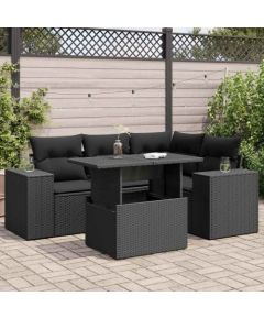 vidaXL vidaXL 5-cz. zestaw wypoczynkowy do ogrodu, poduszki, czarny rattan PE Dārza mēbeļu komplekti