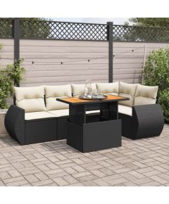 vidaXL vidaXL 6-cz. zestaw mebli ogrodowych z poduszkami, czarny polirattan Dārza mēbeļu komplekti