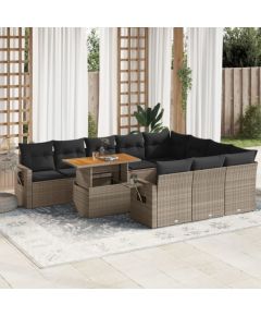 vidaXL vidaXL 11-cz. zestaw mebli ogrodowych z poduszkami, szary rattan PE Dārza mēbeļu komplekti