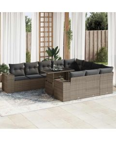 vidaXL 11-cz. zestaw mebli ogrodowych z poduszkami, szary rattan PE Dārza mēbeļu komplekti