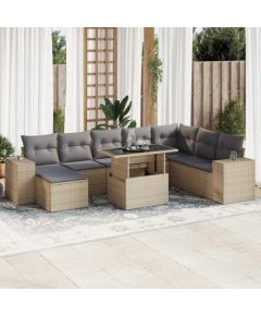vidaXL vidaXL 9-cz. zestaw mebli ogrodowych z poduszkami, beżowy, polirattan Dārza mēbeļu komplekti