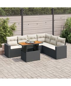 vidaXL vidaXL 7-cz. zestaw wypoczynkowy do ogrodu, z poduszkami, czarny Dārza mēbeļu komplekti