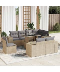 vidaXL vidaXL 9-cz. zestaw mebli ogrodowych z poduszkami, beżowy, polirattan Dārza mēbeļu komplekti