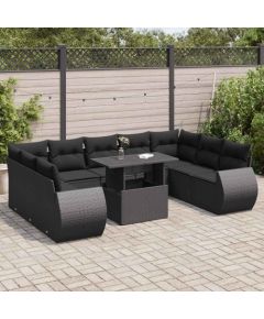 vidaXL vidaXL 10-cz. zestaw wypoczynkowy do ogrodu, z poduszkami, czarny Dārza mēbeļu komplekti