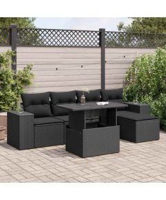 vidaXL vidaXL 6-cz. zestaw mebli ogrodowych z poduszkami, czarny polirattan Dārza mēbeļu komplekti