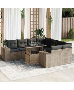 vidaXL vidaXL 9-cz. zestaw mebli ogrodowych z poduszkami, szary, polirattan Dārza mēbeļu komplekti