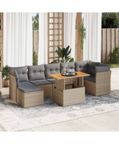 vidaXL vidaXL 8-cz. zestaw mebli ogrodowych z poduszkami, beżowy, polirattan Dārza mēbeļu komplekti