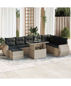 vidaXL vidaXL 9-cz. zestaw mebli ogrodowych, poduszki, jasnoszary polirattan Dārza mēbeļu komplekti