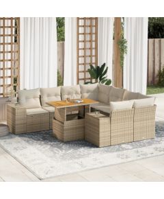 vidaXL vidaXL 9-cz. zestaw mebli ogrodowych z poduszkami, beżowy, polirattan Dārza mēbeļu komplekti