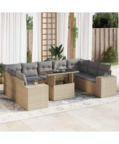 vidaXL vidaXL 10-cz. zestaw mebli ogrodowych z poduszkami, beżowy, polirattan Dārza mēbeļu komplekti