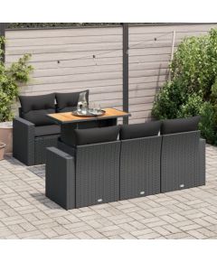 vidaXL 6-cz. zestaw mebli ogrodowych z poduszkami, czarny polirattan Dārza mēbeļu komplekti