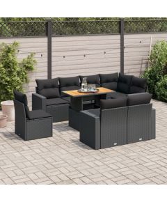 vidaXL 9-cz. zestaw wypoczynkowy do ogrodu, z poduszkami, czarny Dārza mēbeļu komplekti