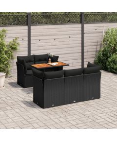 vidaXL 6-cz. zestaw mebli ogrodowych z poduszkami, czarny polirattan Dārza mēbeļu komplekti