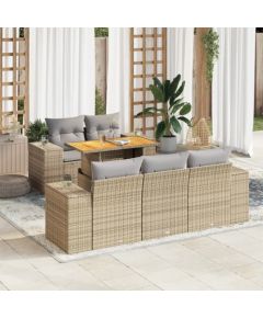 vidaXL 6-cz. zestaw mebli ogrodowych z poduszkami, beżowy, polirattan Dārza mēbeļu komplekti