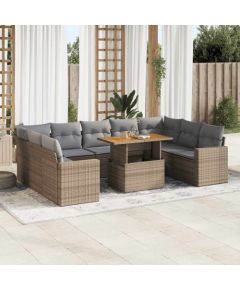 vidaXL 10-cz. zestaw mebli ogrodowych z poduszkami, beżowy, polirattan Dārza mēbeļu komplekti