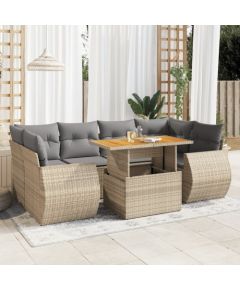 vidaXL 7-cz. zestaw wypoczynkowy do ogrodu, z poduszkami, beżowy Dārza mēbeļu komplekti