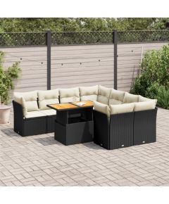 vidaXL 9-cz. zestaw wypoczynkowy do ogrodu, z poduszkami, czarny Dārza mēbeļu komplekti