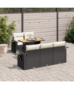 vidaXL 6-cz. zestaw mebli ogrodowych z poduszkami, czarny polirattan Dārza mēbeļu komplekti