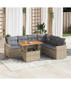 vidaXL 7-cz. zestaw wypoczynkowy do ogrodu, z poduszkami, beżowy Dārza mēbeļu komplekti