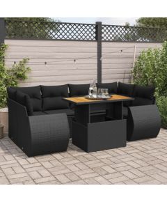 vidaXL 7-cz. zestaw wypoczynkowy do ogrodu, z poduszkami, czarny Dārza mēbeļu komplekti