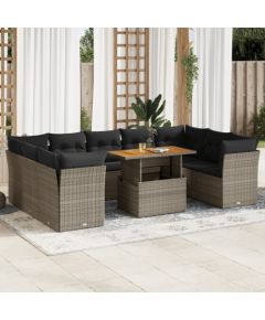 vidaXL 10-cz. zestaw wypoczynkowy do ogrodu, z poduszkami, szary Dārza mēbeļu komplekti