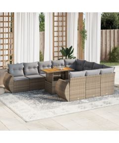 vidaXL 11-cz. zestaw mebli ogrodowych z poduszkami, beżowy, polirattan Dārza mēbeļu komplekti