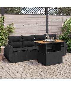 vidaXL 5-cz. zestaw wypoczynkowy do ogrodu, poduszki, czarny rattan PE Dārza mēbeļu komplekti