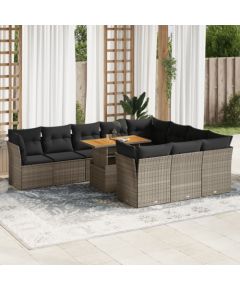 vidaXL 11-cz. zestaw mebli ogrodowych z poduszkami, szary rattan PE Dārza mēbeļu komplekti