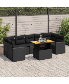 vidaXL 8-cz. zestaw wypoczynkowy do ogrodu, z poduszkami, czarny Dārza mēbeļu komplekti