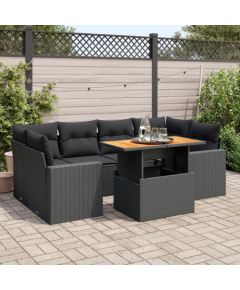 vidaXL 7-cz. zestaw wypoczynkowy do ogrodu, z poduszkami, czarny Dārza mēbeļu komplekti