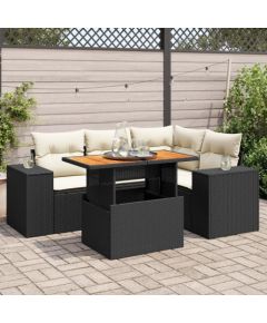 vidaXL 5-cz. zestaw wypoczynkowy do ogrodu, poduszki, czarny rattan PE Dārza mēbeļu komplekti