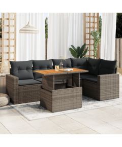 vidaXL 6-cz. zestaw mebli ogrodowych z poduszkami, szary, polirattan Dārza mēbeļu komplekti