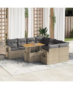 vidaXL 9-cz. zestaw mebli ogrodowych z poduszkami, beżowy, polirattan Dārza mēbeļu komplekti