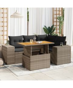 vidaXL 5-cz. zestaw wypoczynkowy do ogrodu, poduszki, szary rattan PE Dārza mēbeļu komplekti