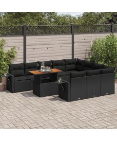 vidaXL 11-cz. zestaw wypoczynkowy do ogrodu, poduszki czarny rattan PE Dārza mēbeļu komplekti