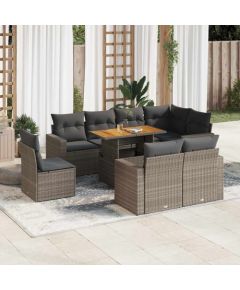 vidaXL 9-cz. zestaw mebli ogrodowych z poduszkami, szary, polirattan Dārza mēbeļu komplekti