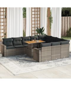 vidaXL 11-cz. zestaw mebli ogrodowych z poduszkami, szary rattan PE Dārza mēbeļu komplekti