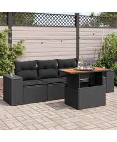 vidaXL 5-cz. zestaw wypoczynkowy do ogrodu, poduszki, czarny rattan PE Dārza mēbeļu komplekti