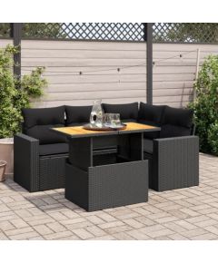 vidaXL 5-cz. zestaw wypoczynkowy do ogrodu, poduszki, czarny rattan PE Dārza mēbeļu komplekti