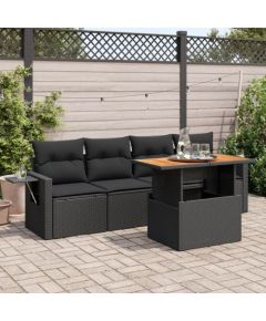 vidaXL 5-cz. zestaw wypoczynkowy do ogrodu, poduszki, czarny rattan PE Dārza mēbeļu komplekti