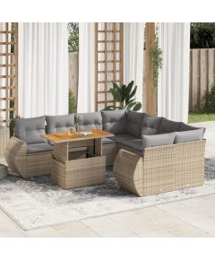 vidaXL 9-cz. zestaw mebli ogrodowych z poduszkami, beżowy, polirattan Dārza mēbeļu komplekti