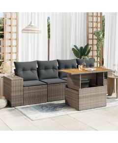 vidaXL 5-cz. zestaw wypoczynkowy do ogrodu, poduszki, szary rattan PE Dārza mēbeļu komplekti