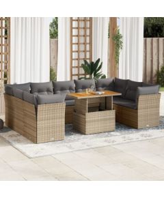 vidaXL 10-cz. zestaw mebli ogrodowych z poduszkami, beżowy, polirattan Dārza mēbeļu komplekti