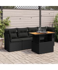 vidaXL 5-cz. zestaw wypoczynkowy do ogrodu, poduszki, czarny rattan PE Dārza mēbeļu komplekti