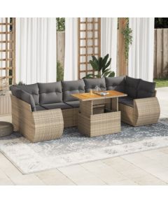 vidaXL 8-cz. zestaw mebli ogrodowych z poduszkami, beżowy, polirattan Dārza mēbeļu komplekti