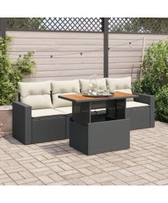 vidaXL 5-cz. zestaw wypoczynkowy do ogrodu, poduszki, czarny rattan PE Dārza mēbeļu komplekti