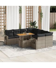 vidaXL 9-cz. zestaw mebli ogrodowych z poduszkami, szary, polirattan Dārza mēbeļu komplekti