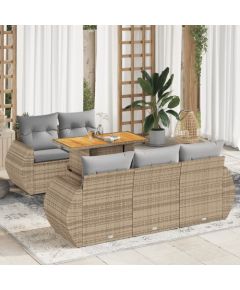 vidaXL 6-cz. zestaw mebli ogrodowych z poduszkami, beżowy, polirattan Dārza mēbeļu komplekti